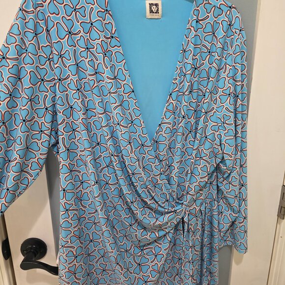 Anne Klein Blue Red White Wrap Blouse | Women’s Long Sleeve Printed Top - Picture 6 of 12